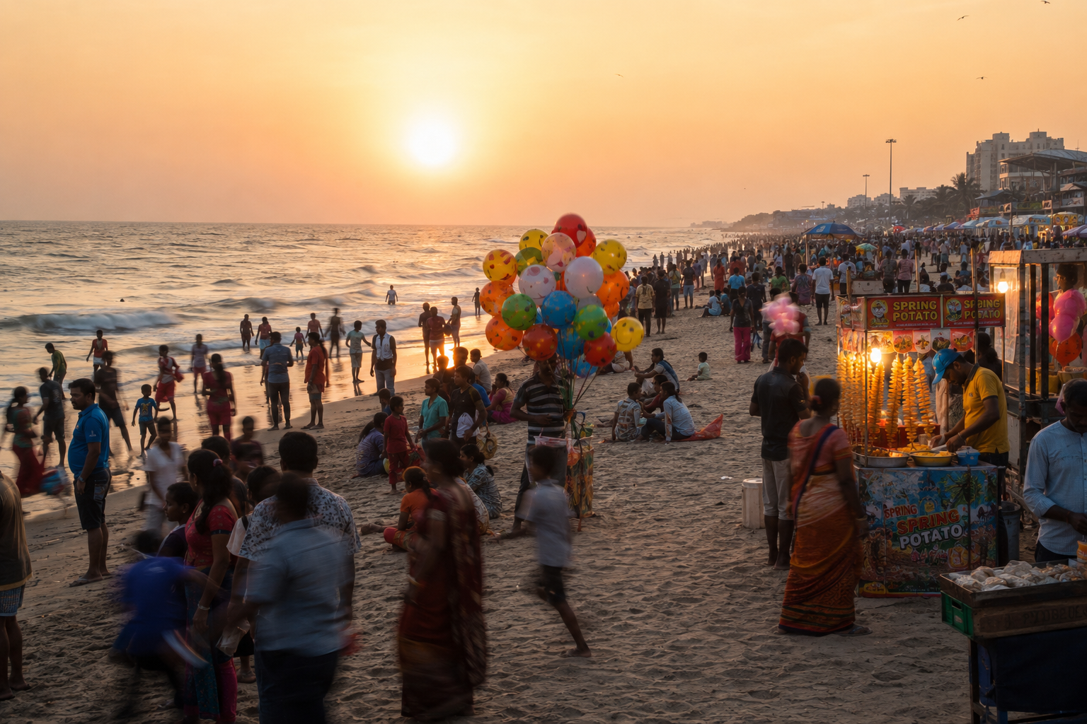 Crowded Digha sea beach in the evening
