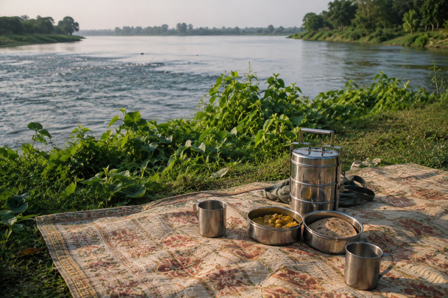 Riverbank picnic at Garchumuk where two rivers meet