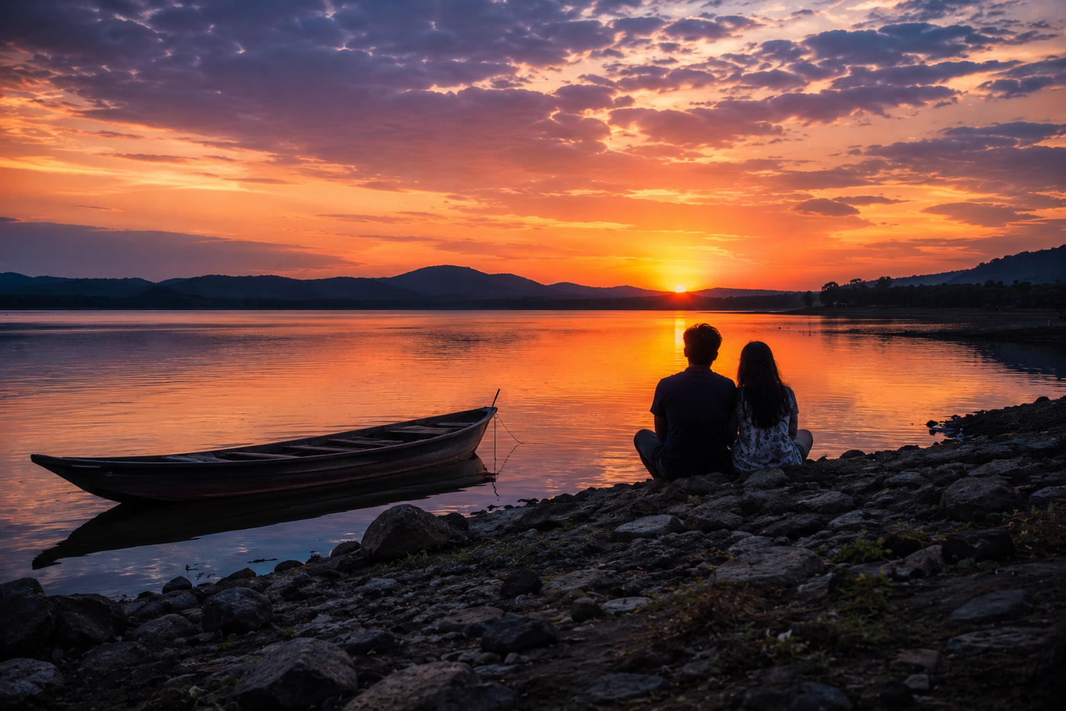 Mukutmanipur dam at sunset with soft hills