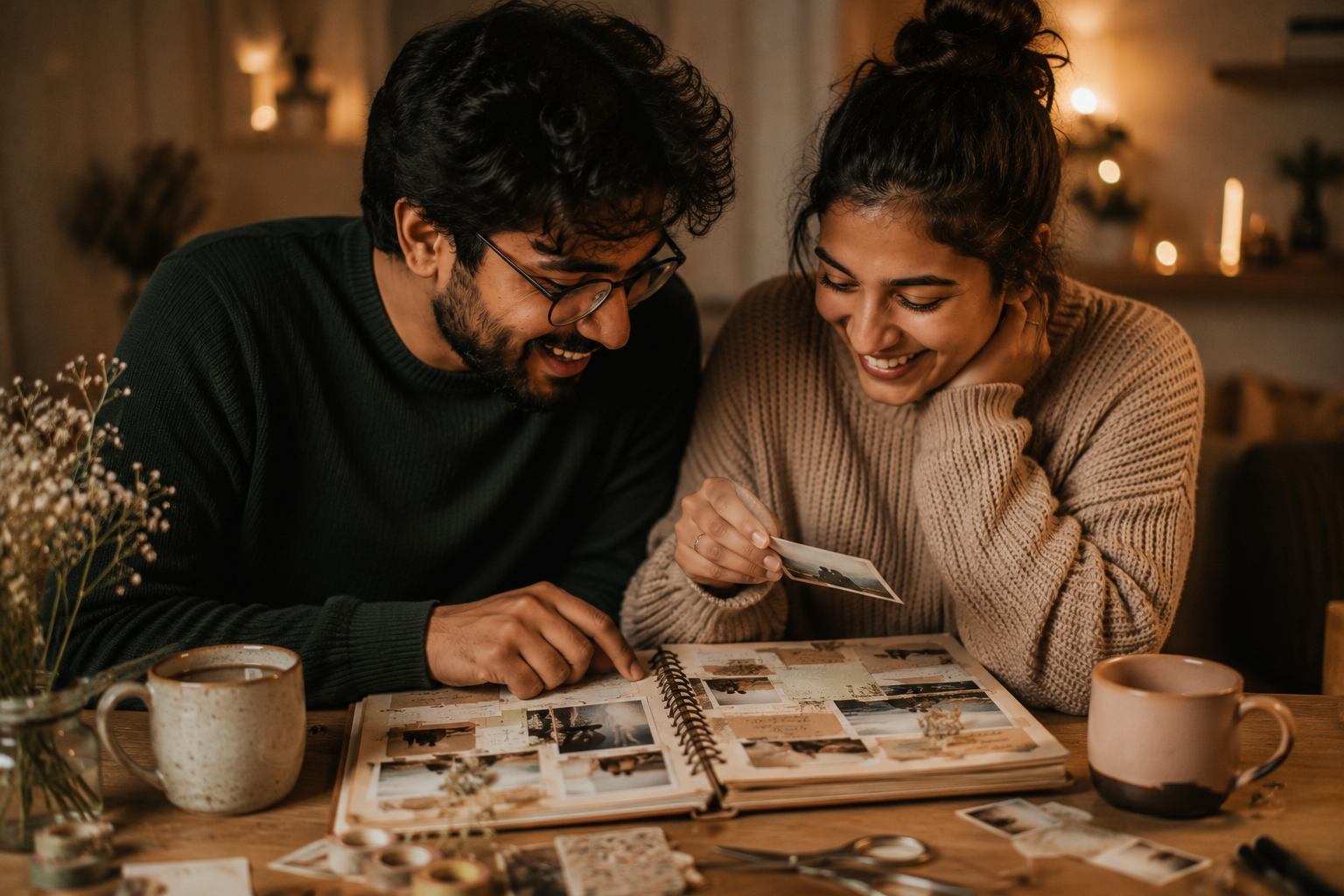 Cosy creative scrapbooking date - how to make a shared memory scrapbook as a couple